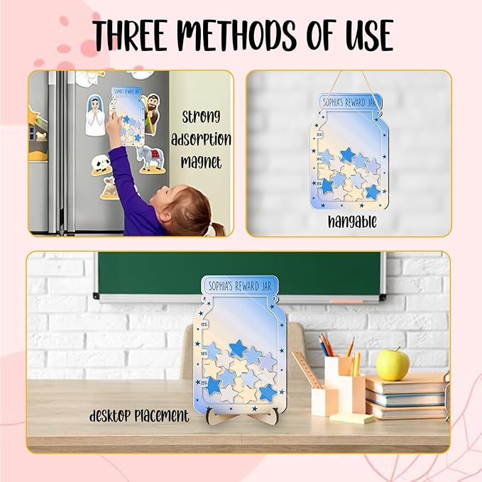 Custom Reward Jars for Kids - Magnetic Reward Jar for Classroom Behavior – Incentive Jar with Stars for Teachers & Kids – Class Rewards Chart, Potty Training, Behavior Management Tool, TT10