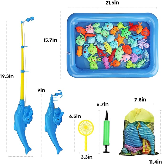 TOY Life 2-Player Magnetic Fishing Game for Kids 3-5 - Toddler Fishing Pole Set with Fish Toys - Bath & Pool Toys - Water Table Accessories - Educational Fishing Toy Rod for Boys Girls