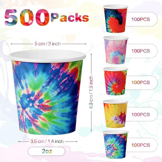 Tiamon 500 Pack 2 oz Paper Cups, Mini Mouthwash Disposable Bathroom Small Paper Drinking Espresso Cups for Home Office Travel Picnic Party Supplies(Tie Dye)