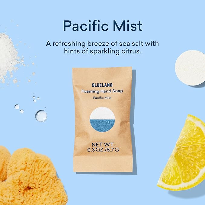 BLUELAND Foaming Hand Soap Refill Tablets, 10-Pack, Pacific Mist Scent, Eco Friendly Cleaning Products, 10 x 9 Fl oz