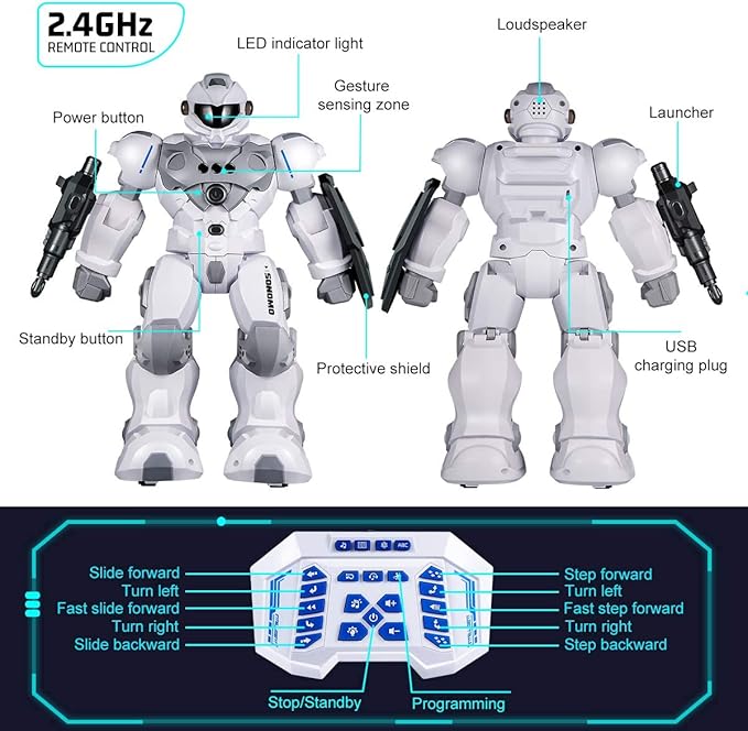 SONOMO Toys for 6-9 Year Old Boys, RC Robot Gifts for Kids Intelligent Programmable Robot (White)