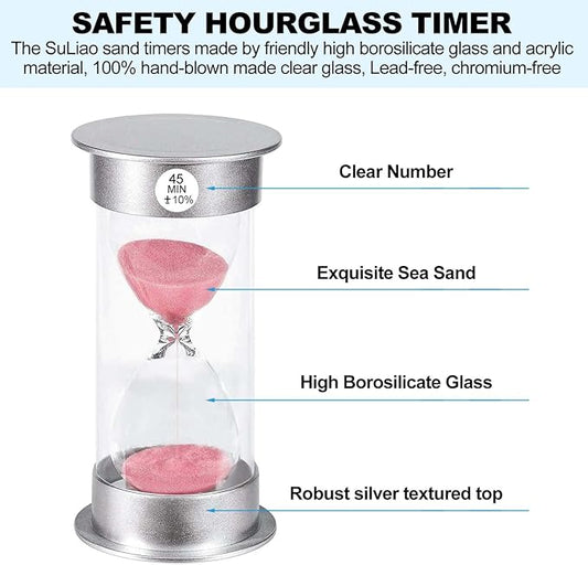 SuLiao 45 Minute Hourglass Timer Sand Clock, Unbreakable Pink Sand Watch 45 Min, Colorful Plastic Hour Glass Sandglass for Kids, Games, Decor, Classroom, Kitchen, Toothbrush Timer