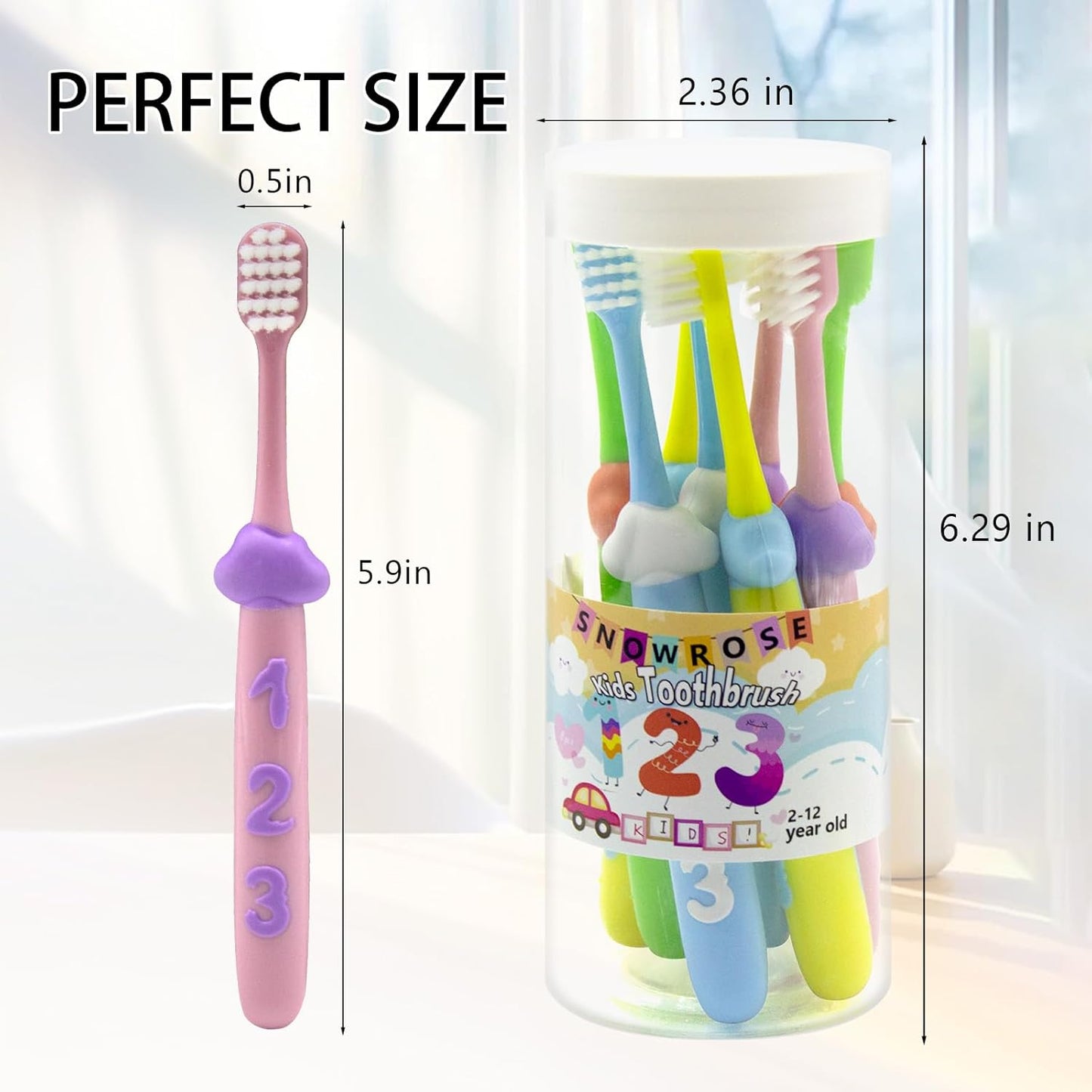 SNOWROSE 8 Pcs Kids Toothbrushes,Soft Bristles Toothbrushes for 2-12 Years Old Kids, Multicolor Baby Toothbrush Pack, Cute Toddler Toothbrush Girl & Boy