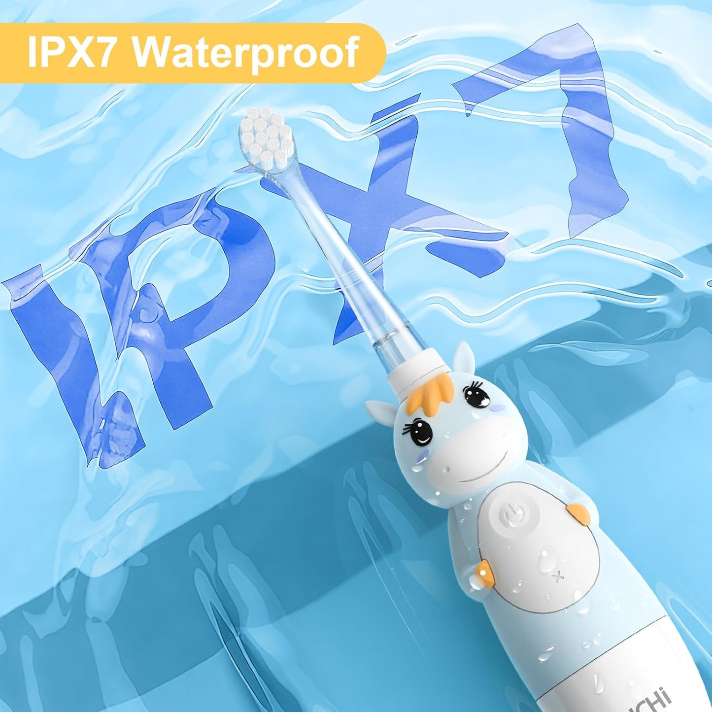 YUNCHI Toddler Electric Toothbrush Kids 0-3-6 Years, Baby Electric Toothbrush with Colorful LED Light, Battery Powered Toddler Toothbrush with 2 Minutes Timer 4 Brush Heads, Infant Toothbrush (Blue)