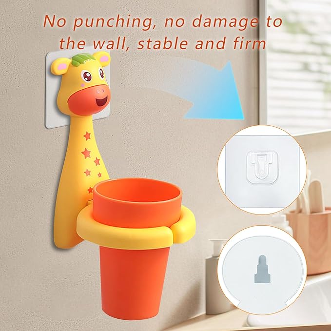 Kids Toothbrushes Holder Animal Tooth Cup Holder,Mouthwash Cup Rack for Children,Wall Mounted Sucker Toothpaste Storage Set Cute Household Toothpaste Rack No Punching Shelf Bracket with Cup (Fawn)