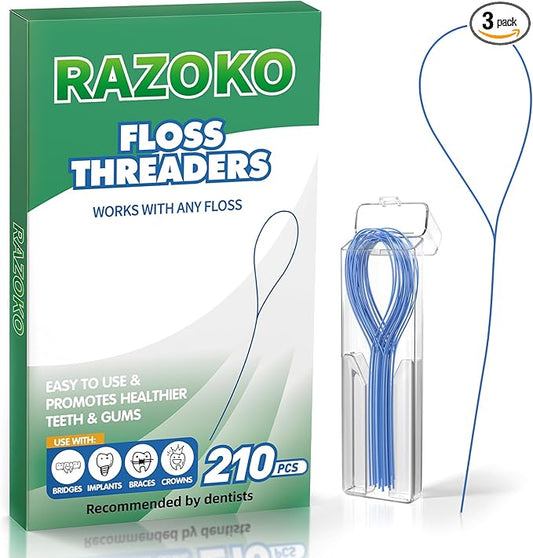 RAZOKO Floss Threaders | Dental Floss Threaders for Braces, Bridges, and Implants |210PCS (Pack of 3)