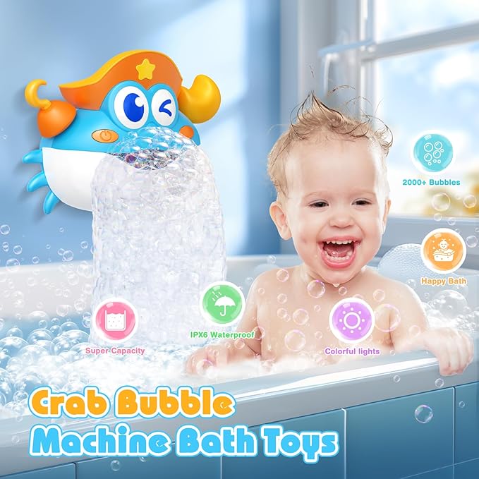 Bath Toys, Light Up Crab Bath Bubble Maker Bathroom Toys for Kids Ages 1-3 4-8,Bath Bubble Machine with Colourful Light Toddler Bathub Toy Great Birthday for Kids