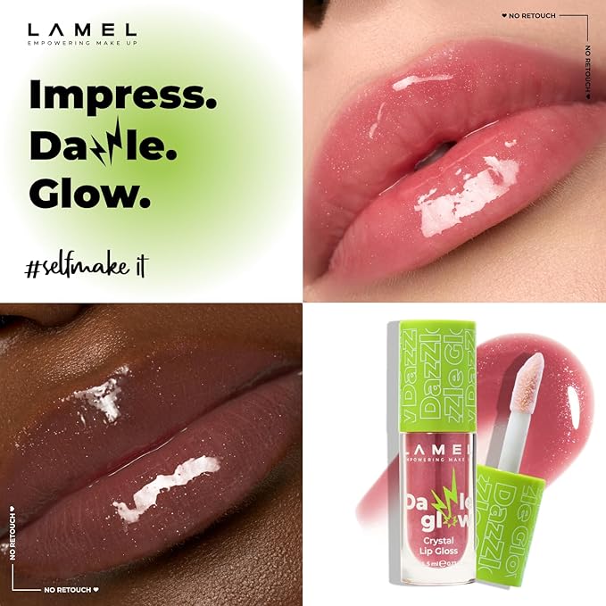Lamel Dazzle Glow Crystal Clear Lip Gloss - Hydrating Lip Gloss - Non Sticky - Colored - Moisturizing - №404 You Can