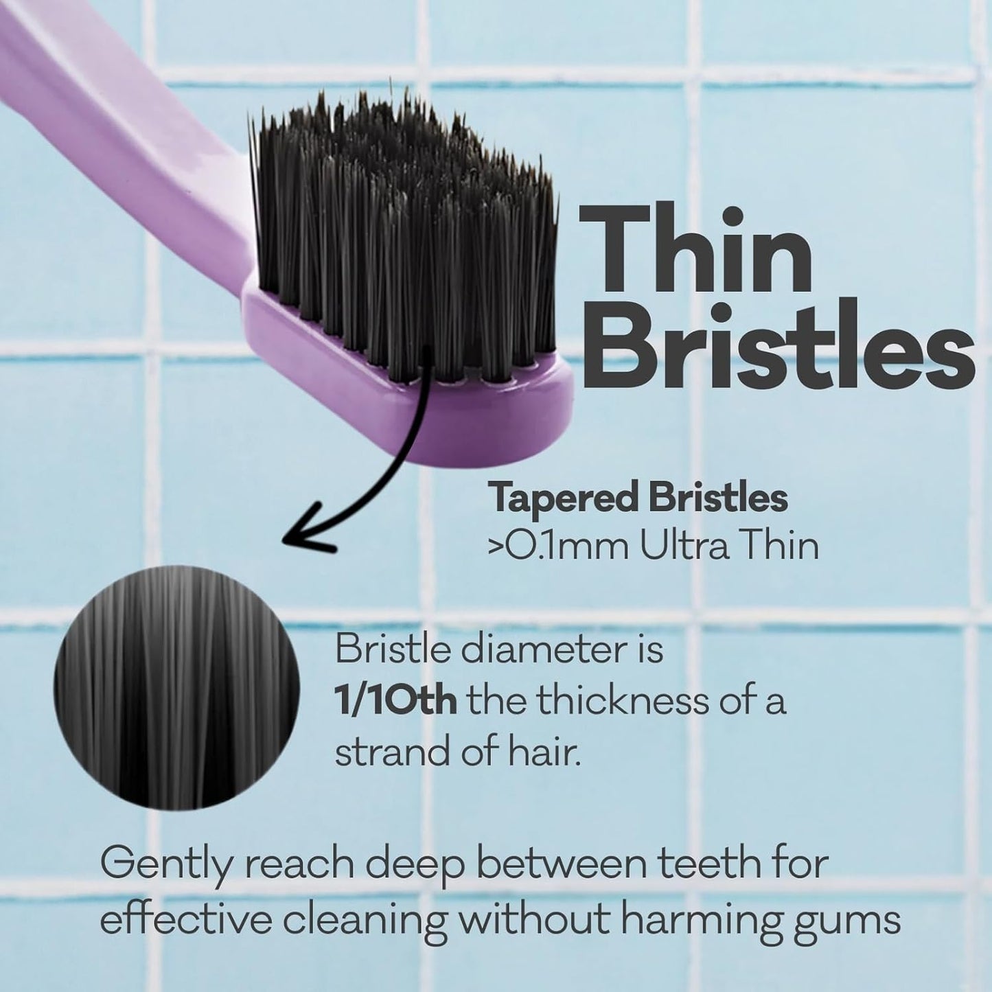 Grin Charcoal-Infused 100% Recycled Toothbrush, Medium, 4 Count, Purple, Suitable for Sensitive Teeth and Gums