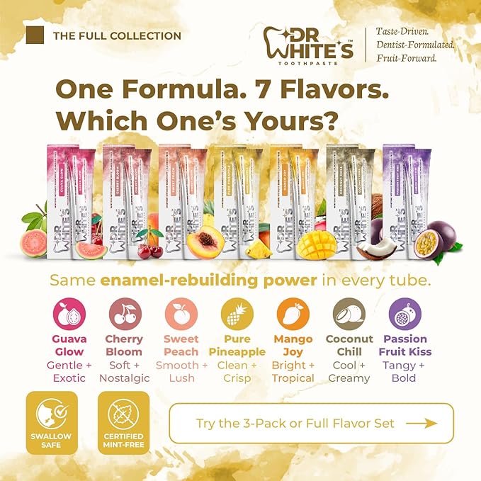 Dr. White’s Fluoride-Free nHA Toothpaste; Dentist-Formulated, Nano Hydroxyapatite + Xylitol, Sensitivity Relief Complex™, Mint-Free, Enamel Safe, Swallow-Safe (3.5 Oz, Pure Pineapple)