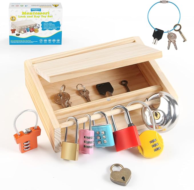 Montessori Toys for 3 4 5 Year Old,Montessori Lock and Key Toy Set,Wooden Montessori Materials,Kids Tool Set,Preschool Learning Sensory - Fine Motor Skills - STEM Toys