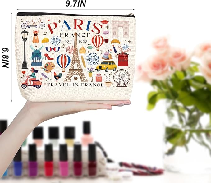 Funny Paris Travel Gifts for Women Makeup Bag France Paris Lovers Gift Birthday Mothers Day Anniversary Cosmetic Bag Travel Toiletry Bag Traveler Essentials Friendship Gifts for Girls Sister Travelers