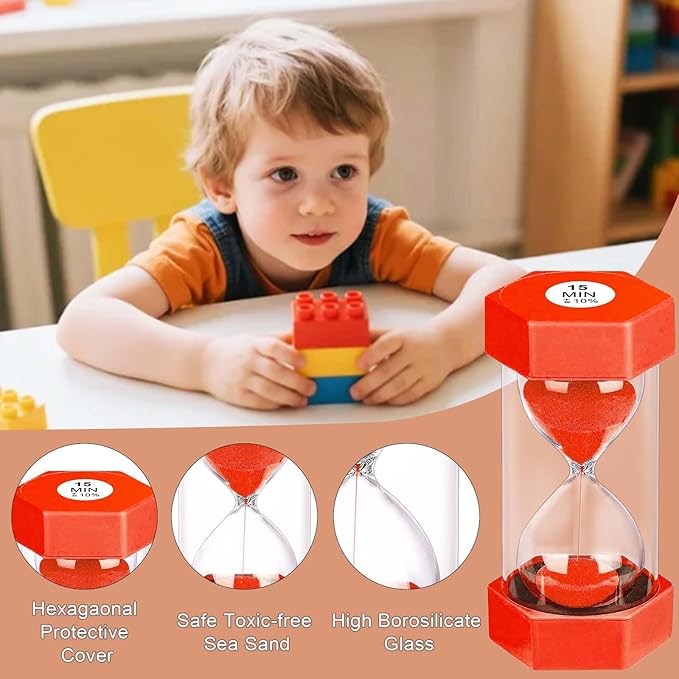 10 Minute Hourglass Sand Timer, Unbreakable Red Hourglass Sand Watch 10 Min, Reloj De Arena 10 Minutos, Colorful Plastic Hour Glass Sandglass for Classroom Games （Red
