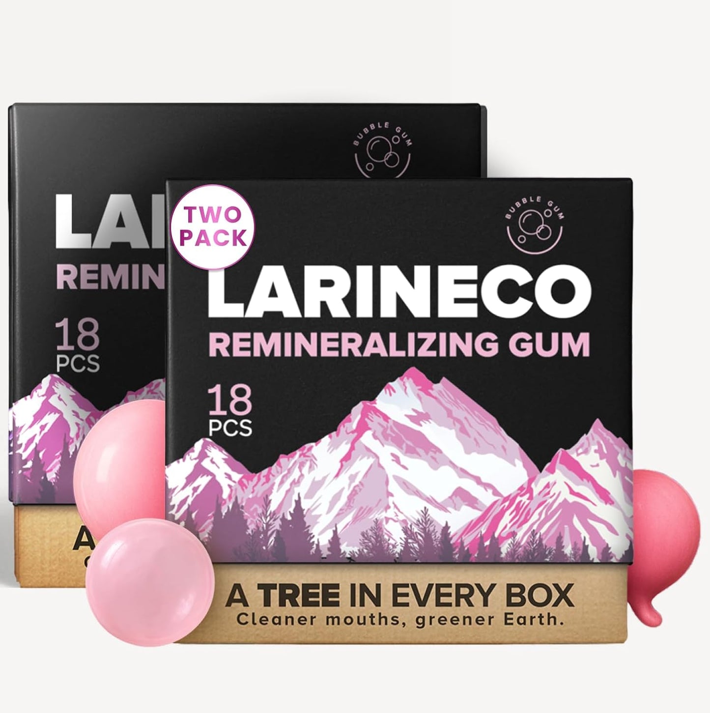 Larineco Remineralizing Gum with Nano Hydroxyapatite & Xylitol – Sugar-Free Cinnamon Xylitol Gum – Plastic-Free, Dye-Free, Aspartame-Free – Natural Base – 18 Pieces (18 Count (Pack of 2), Bubble Gum)
