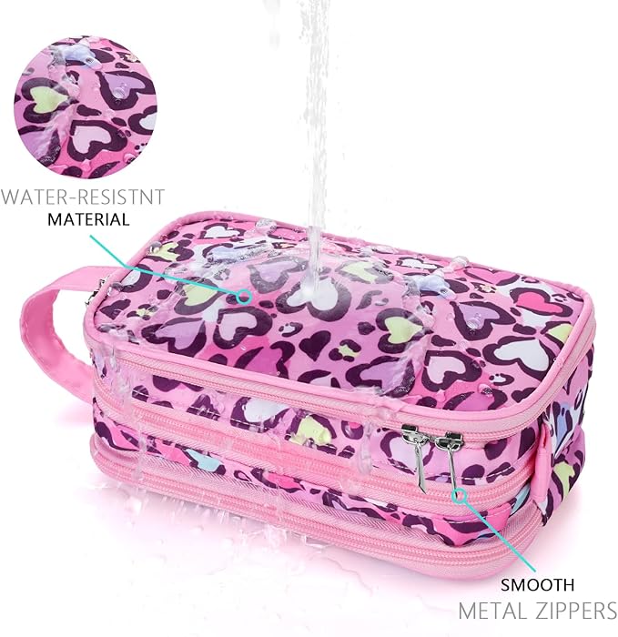 Cheetah Kids Toiletry Bag for Girls, Travel Toiletry Bag for Little Young Girls Cosmetic Bag Makeup Bag Waterproof Hanging Wash Bag Toddler Toiletries, Pink Leopard