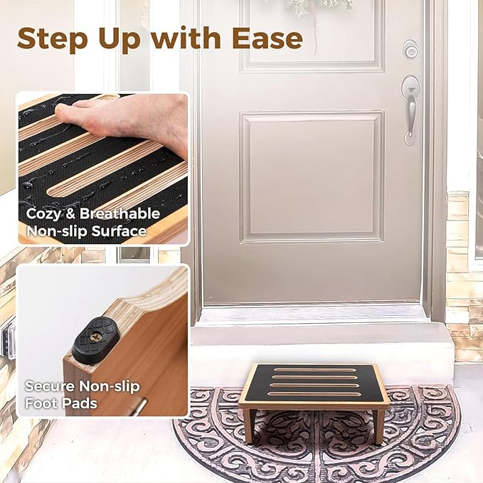 StrongTek 5" High Wooden Bed Step Stool for Adults, Sturdy Bedside & Shower Steps, 440lb Capacity, Versatile Mobility Aid for Seniors, Kitchen Use, Surgery Recovery, Anti-Slip, Portable Design