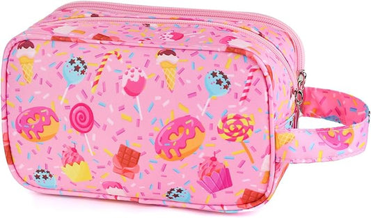 Kids Toiletry Bag for Girls, Travel Toiletry Bag for Little Young Girls Cosmetic Bag Makeup Bag Waterproof Hanging Wash Bag Toddler Toiletries, Candy Pink
