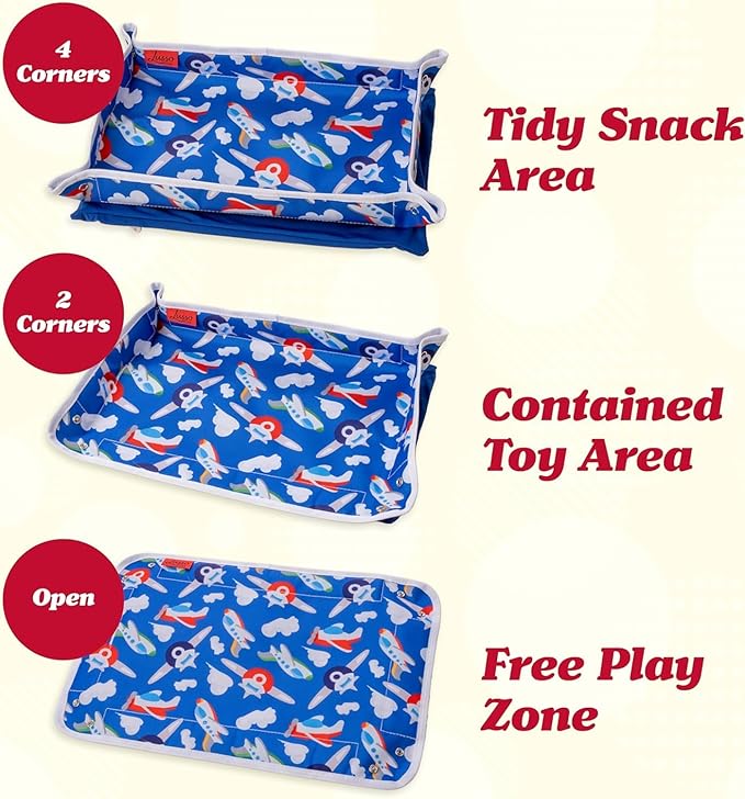 Lusso Gear Airplane Tray Table Cover - Organize Kids Travel Essentials - Snack & Toy Pockets for Airplane Toys for Toddlers 1-3 - Foldable iPad and Tablet Stand for Travel Toddler Essentials