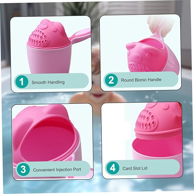 2Pcs Baby Bath Rinse Cup, Detachable Tear-Free Waterfall Bath Cup for Rinsing Hair, Portable Baby with Handle, Cartoon Rinser for Babies Kids
