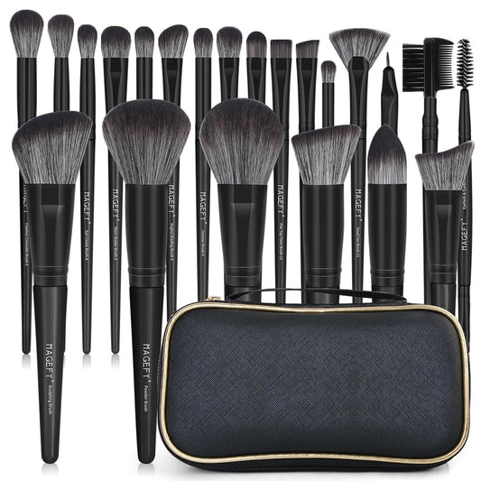 MAGEFY Makeup Brush Set, 22 Pcs Premium Synthetic Makeup Brushes Foundation Eyeshadow Brush Powder Blush Concealers Brush Set Travel Makeup Brushes with Case(Black)