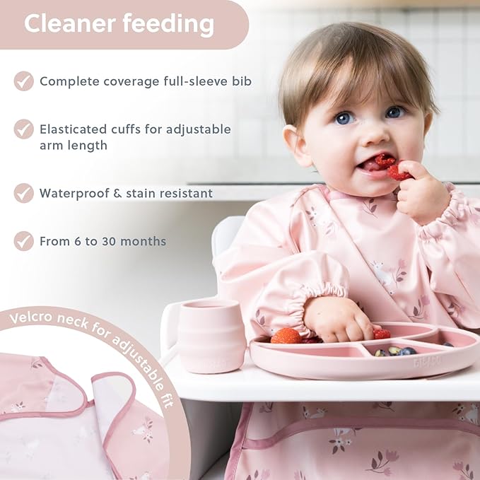 BIBaDO Mess Proof Baby Bib, 2 Pack Long Sleeve Bib, 6 month - 3 Years, Waterproof Bibs for Toddlers, Machine Washable