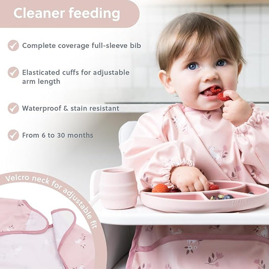 BIBaDO Mess Proof Baby Bib, 2 Pack Long Sleeve Bib, 6 month - 3 Years, Waterproof Bibs for Toddlers, Machine Washable