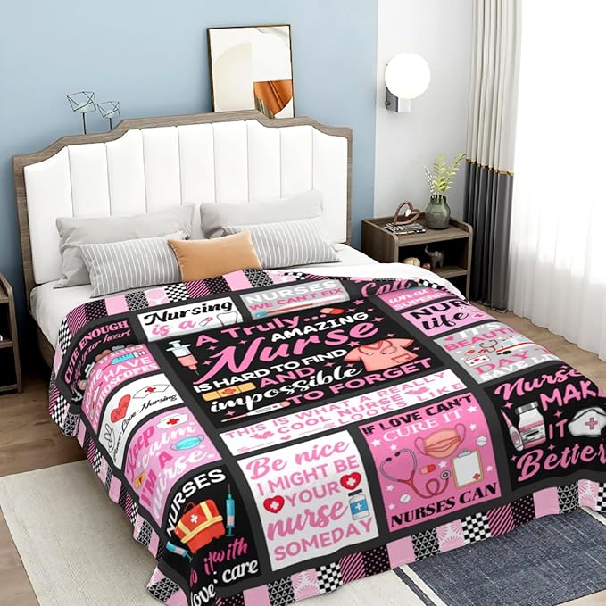 Nurse Gifts Blanket for Women Nursing Gift Throw Blankets Plush Flannel Bedding Mothers Day Nurse Graduation Gifts for Women Nurses Retirement Birthday Party Decorations 50"X40"