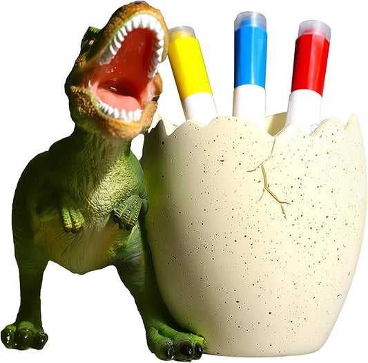Dinosaur Pen Holder, Unique T-Rex Decor, Multi-Functional Tooth Brush Toothpaste Holder for Youngsters Bathroom, Long-Lasting Resin Desk Organizer, Office Home Accessory, Fun Gift for Youngsters
