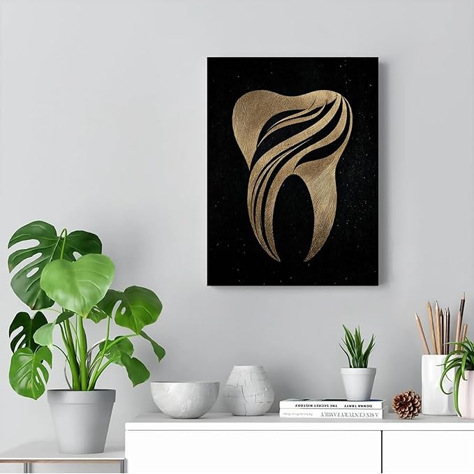 SchindlerBang Elite Dental Office Art,Shimmering Tooth Canvas,Prestige Decor for Award-Winning Practices and Dental Decoration 16x24inch Ready to Hang