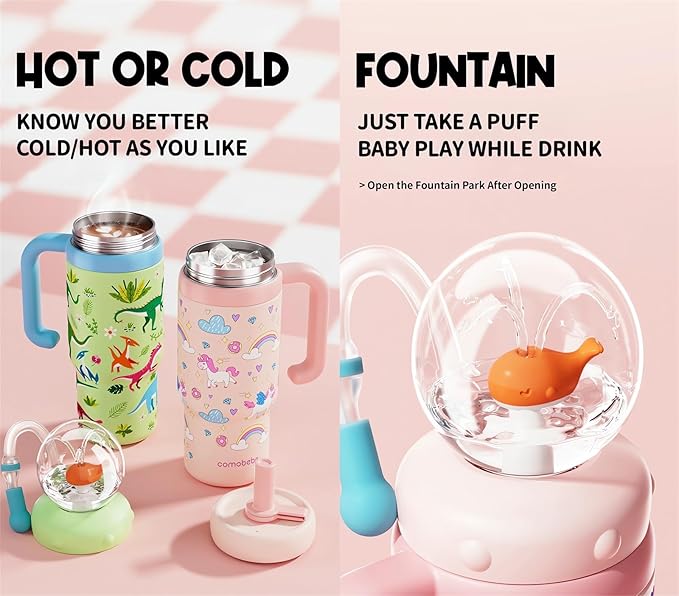 Stainless Steel Whale Fountain Tumbler with Handle 2025 Drinking Cup with Whale Squirt Insulated Travel Tumblers Kids Weighted Sippy Cup No Spill Cute Water Bottle with Lids and Straws Leak Proof (A1)