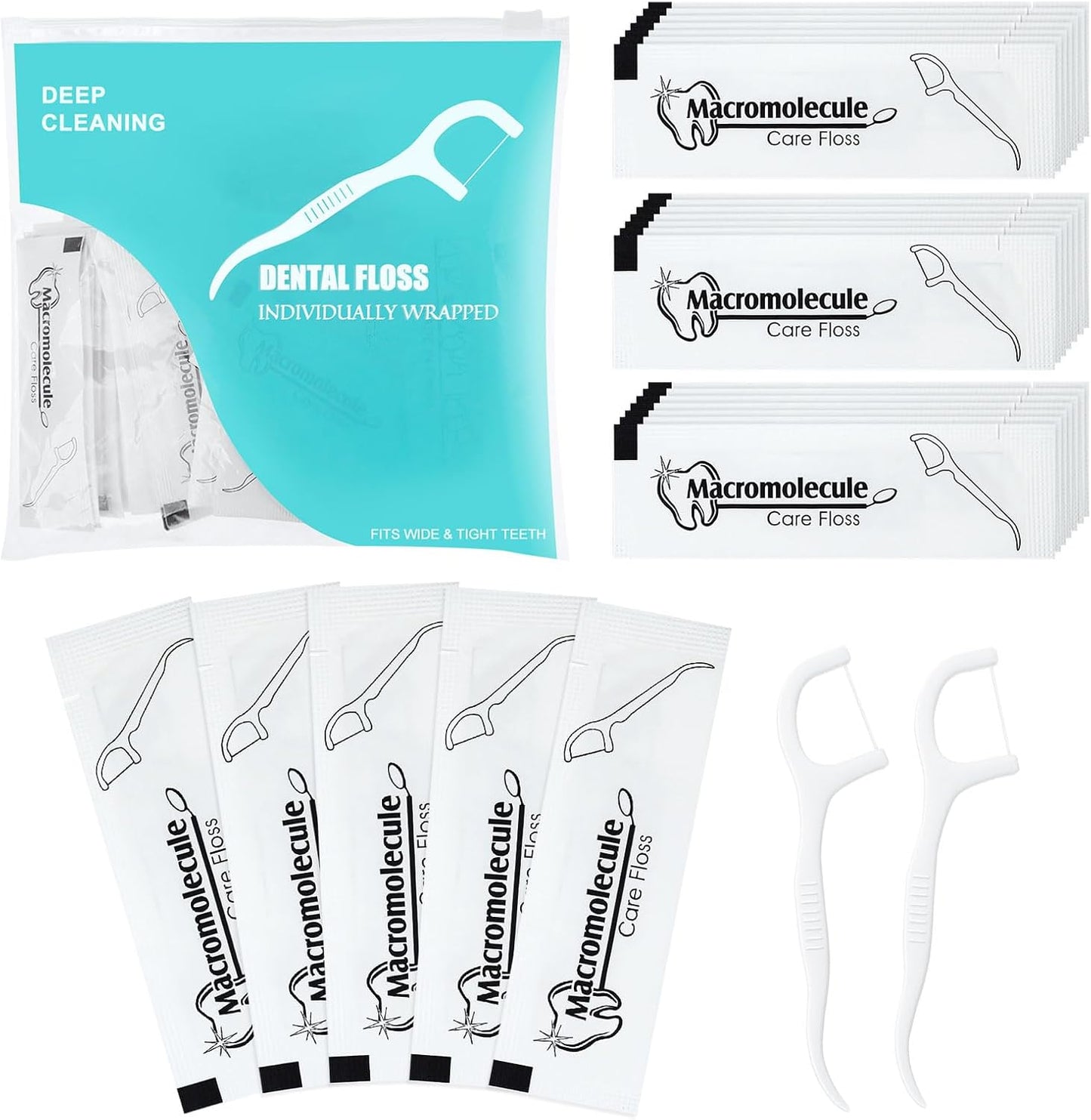 Individually Wrapped Dental Floss Picks Bulk Disposable Flossing Sticks Teeth Cleaning and Oral Care Travel Size Dental Tooth Floss Pack for Hotels, Weddings, Guests & Business Single Use (100 Pack)