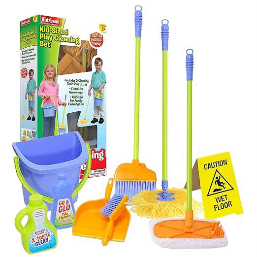 Kidzlane Kids Cleaning Toy Set - Toddler Cleaning Set with Realistic Broom, Mop, and Dustpan with Wet Floor Sign and Cleaning Tools - Kids Broom Set for Ages 3 and Up - Fun Playtime for Boys and Girls