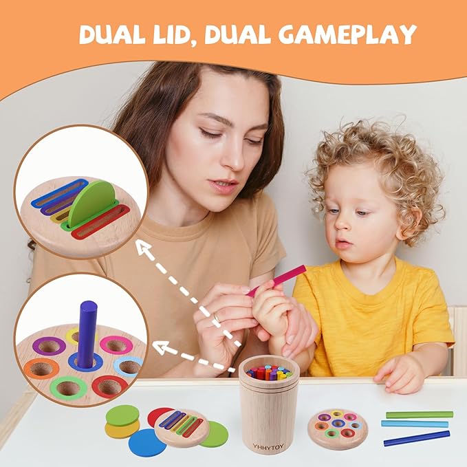 Montessori Toys for 3 Year Old, Dual Play Wooden Educational Color Sorting Toy Toddler Preschool Learning Activities, Fine Motor Skills Sensory Toys for Toddlers 3-5 Girl Boy Birthday Gifts