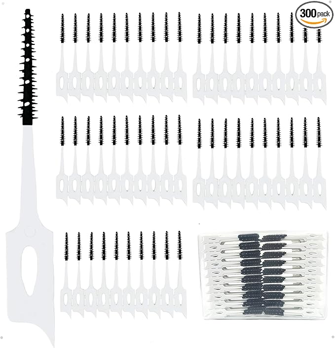 300 Pieces Dual-Use Interdental Brushes Soft Silicone, Disposable Dental Picks,Premium Dental Floss Picks for Effective Teeth Cleaning (300pcs Black)
