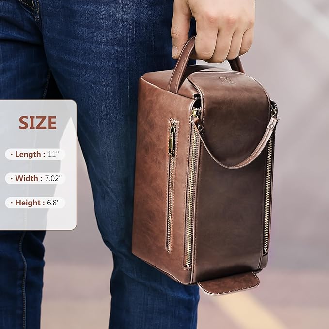 Personalized Toiletry Bag for Men,Initial Mens Toiletry Bags for Traveling,Men Travel Toiletries Bag,PU Leather Shaving Bag for Toiletries Accessories kit,Dark Brown G