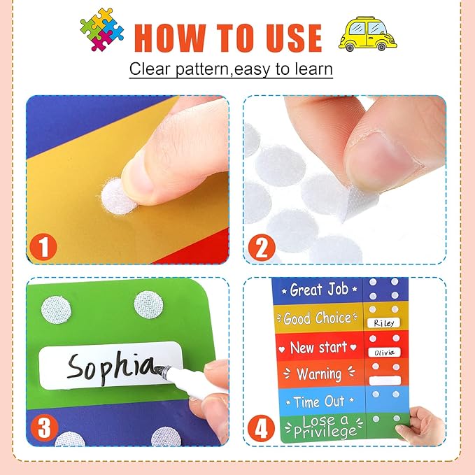 Geyee Colorful Behavior Chart for Multiple Kids Reward Incentive Behavior Chart with 12 Pieces Blank Movable Name Pieces Kids Board for Home School Classroom, 12.8 x 8.6 Inches(Classic)
