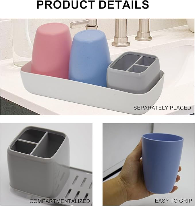 Toothbrush Holder - Bathroom Accessories Set for Kids Toothbrush Holder, Kids Bathroom Decor, Kids Bathroom Set for Countertop, Blue & Red