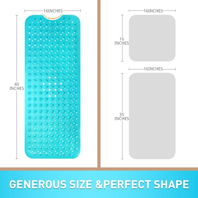 Sheepping Baby Bath Mat Non Slip Extra Long Bathtub Mat for Kids 40 X 16 Inch - Eco Friendly Bath Tub Mat with 200 Big Suction Cups,Machine Washable Shower Mat (Green)