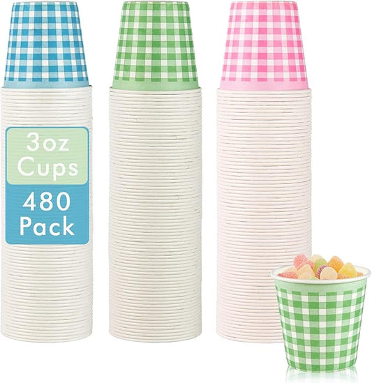 LITOPAK 480 Pack 3 oz Paper Cups, Colorful Disposable Bathroom Cups, Small Mouthwash Mugs for Home, Bathroom, Picnic, Party, and Events