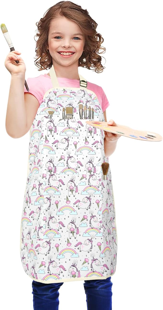 FreeNFond Kids Apron Adjustable Child Apron with 4 Pockets for Baking Painting