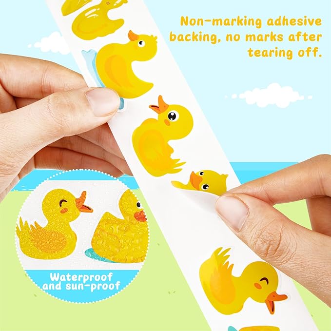 1200 Pcs Duck Stickers Cute Rubber Yellow Ducks Roll Stickers Present for Duck Birthday Meeting Favor Water Bottles Notebook Decorations