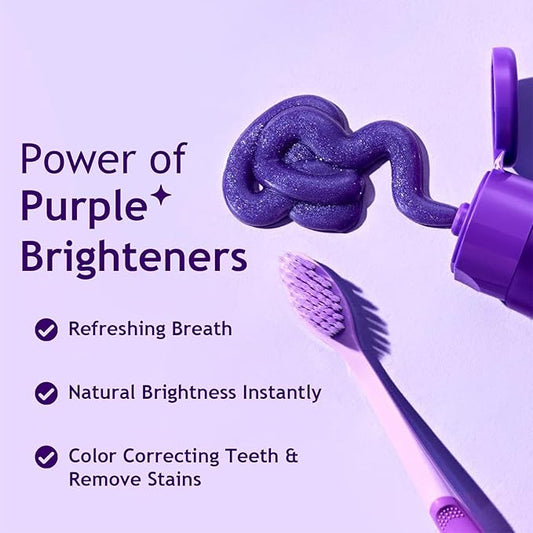 Purple Color Corrector Whitening Toothpaste, Fluoride-Free,Deep Stain Remover Toothpaste, Plaque Remover for Teeth,freshens Breath,Vanilla Mint