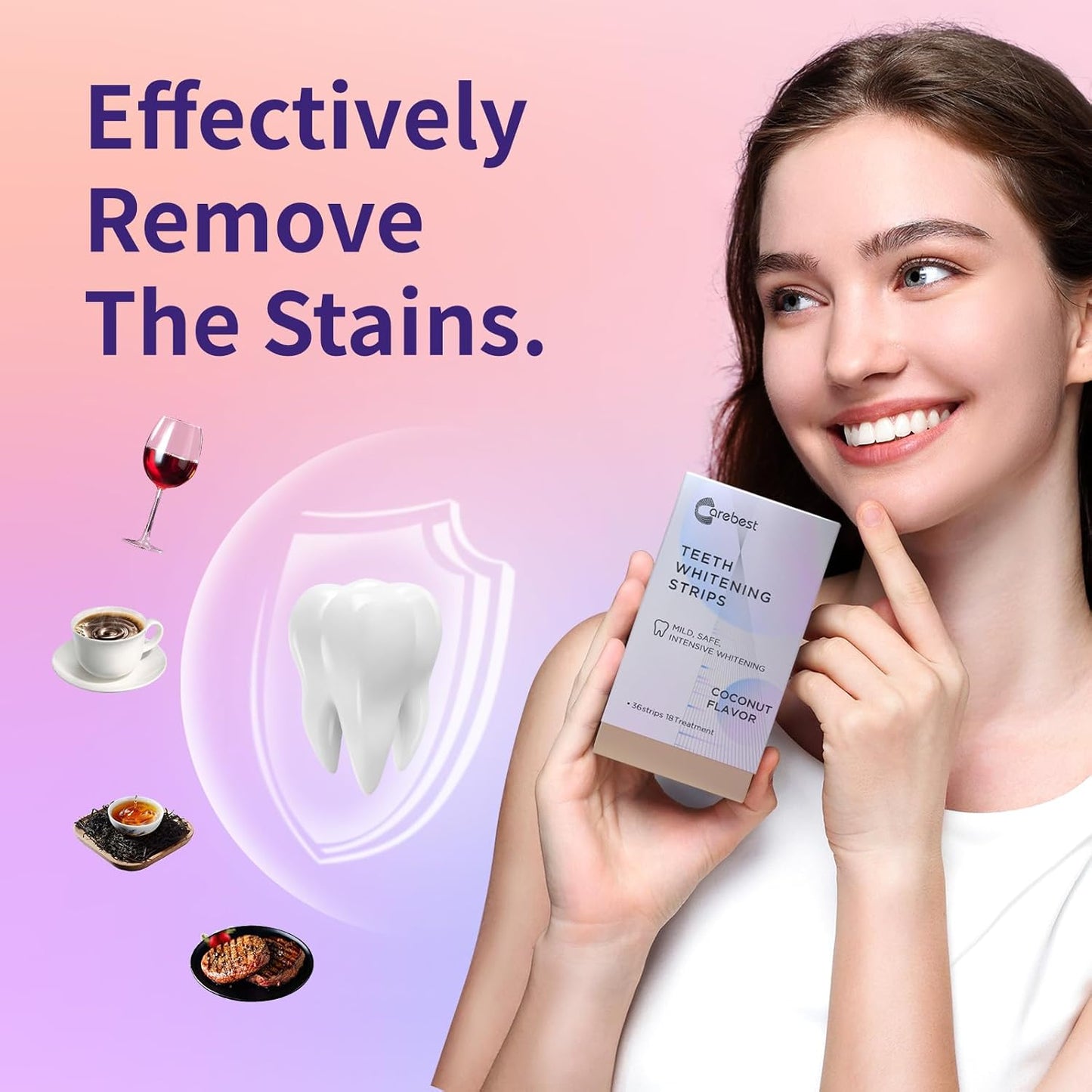 Coconut Whitening Strips,Enamel Safe Non-Slip Whitening Strips for Sensitive Teeth,18 Treatments Teeth Whitening Kit