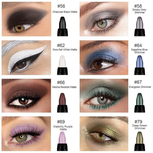 evpct 8Pcs Cream Eyeshadow Stick Set for Women, Black White Lavender Purple Matte Blue Chocolate Emrald Green Grey Shimmer, Silky Matte Shimmer Eyeshadow Applicator Sticks Eye Makeup sombras para ojos