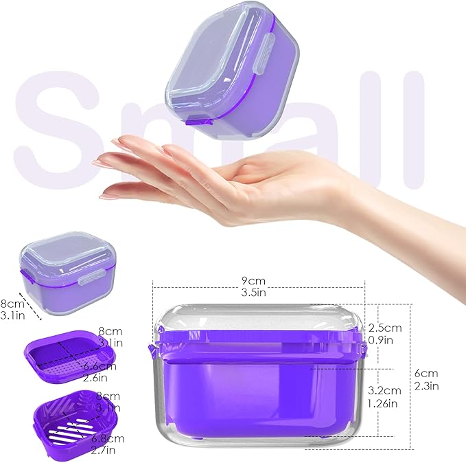 ARGOMAX Denture Case, Denture Cup for Soaking Dentures(Not Leak-Proof), Thorough Cleaning of Dentures, Retainer, Mouthguards, Clear Braces (Dark Purple).