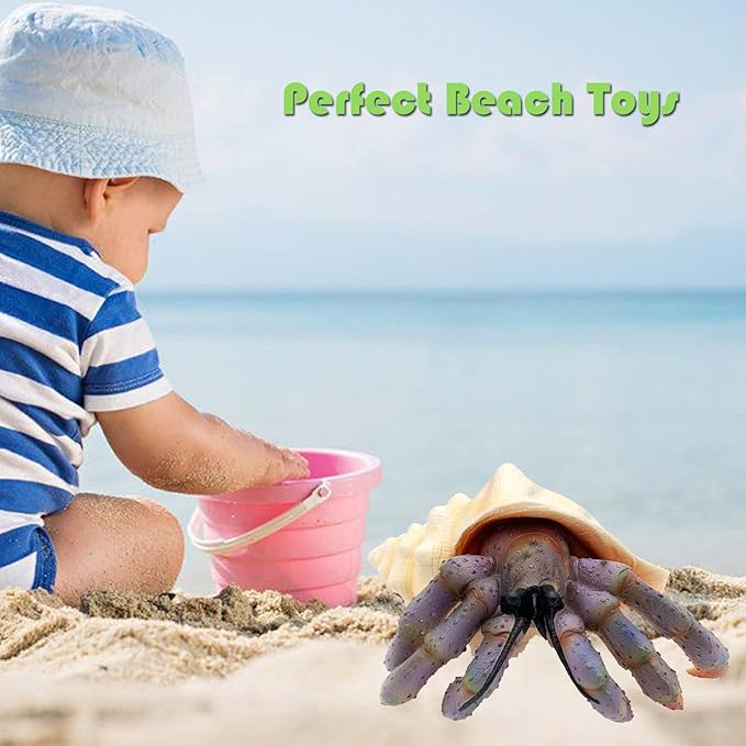 Gemini&Genius Sea Animal Hermit Crab Action Figure Toy for Kids, Soft Rubber Realistic Ocean Crab Educational and Role Play Toys for Kids and Collectors, Great Swimming and Bath Toys (Hermit Crab)