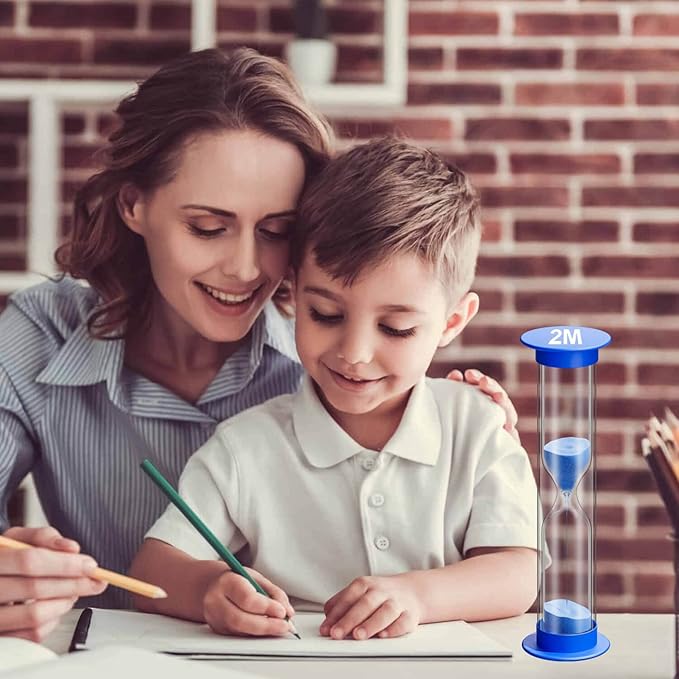 2 Minute Sand Timer for Kids, Unbreakable Acrylic Hourglass Sand Clock, Small Colorful Sand Watch 2 min, Plastic Hour Glass Sandglass for Kids, Games, Classroom, Toothbrush Timer (Blue)