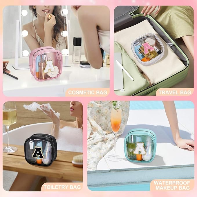 YOOLIFE Initial Make Up Bag Travel Toiletry Bag, Clear Makeup Bag Preppy Cosmetic Bags Organizer Travel Essentials Gifts for Women Teen Girlfriend Teacher Mom Birthday Gifts Small Makeup Bag Blue A