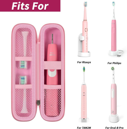 Toothbrush Travel Hard Case Compatible with Oral-B Pro 1000, 2000, 3000, 3500, 1500/ for Philips Sonicare ProtectiveClean 4100 5100 Electric Toothbrush with Mesh Pocket&Carabiner - Pink (Bag Only)