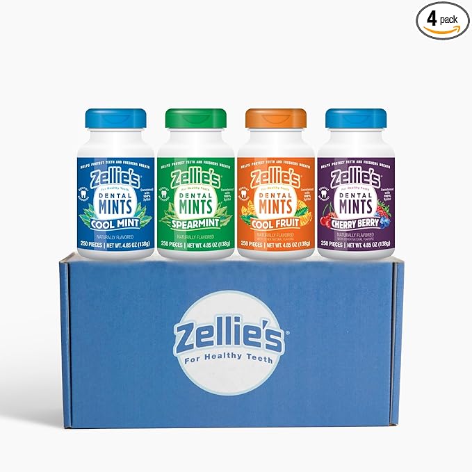 Zellie’s | 100% Xylitol | Mint Gift Set | Cool Mint, Cool Fruit, Spearmint, & Cherry Berry | No Aspartame, Gluten Free, Vegan & Kosher (250 Count – Pack of 4)
